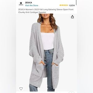 Long Batwing Sleeve Chunky Knit Cardigan Sweater Light Gray (Medium)